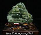 13'' Top Value Natural Green Jade Carved Cedar bridge houses Shanzi Statue