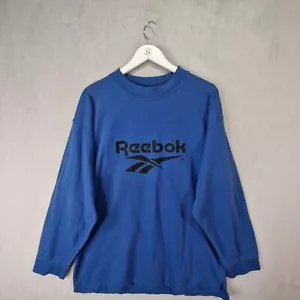 Reebok Sweatshirt Mens Large Blue Vintage 90s Graphic Print Logo Pullover - Picture 1 of 8