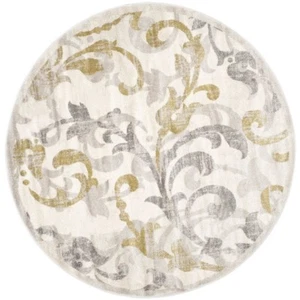 7-Ft Living Room Floor Round Water-Resistant Carpet Area Rug Ivory Light Gray - Picture 1 of 4