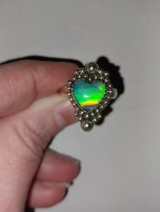 STERLING Silver 925 Aurora OPAL HEART RING 🌟 Southwestern Aura Opal Heart Ring 
