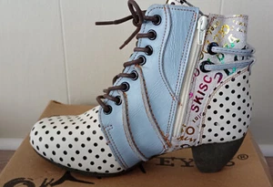TMA EYES Polka Dot Leather Boots With Moccasin Hand Stitching Women's Size US 7 - Picture 1 of 17