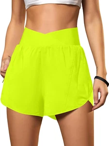 Women'S Workout Shorts Athletic Running Shorts Crossover High Waisted Gym Shorts - Picture 1 of 12