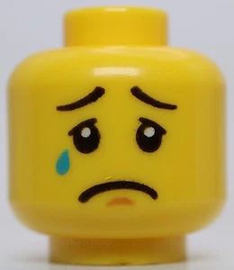 Lego Head Huge Grin White Pupils Eyebrows Sad with Tear Concave Eyebrows - Picture 1 of 2