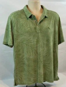 Tommy Bahama Men's XL Polo Shirt Green Ribbed Texture Palm Print "Sailfish Logo" - Picture 1 of 19