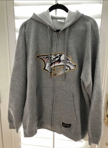 Nashville Predators Zip Up Gray Heavyweight Hoodie Sweatshirt Size Large NHL Cover