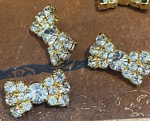 vintage 5/8" crystal bows gold 3pcs made in Czechoslovakia - Picture 1 of 7