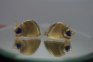 💎Pendientes, oro amarillo de 14 quilates, lapislázuli, brillantes, diamantes, años 85💎 - Imagen 1 de 7