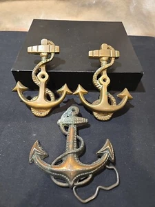 Set of 2 Vintage Nautical Anchor Wall Decor & Anchor Belt Buckle Brass - Picture 1 of 10