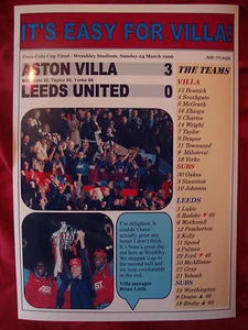 Aston Villa 3 Leeds United 0 - 1996 final de la Copa Coca-Cola - impresión de recuerdo - Imagen 1 de 1