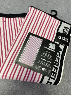 Karl Lagerfeld - Paris Signature Logo Beach Towel - 36” x 72” - Pink Stripes - Image 1 of 4