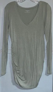 Motherhood Maternity Sage Green Long Sleeve V Neck Side Ruched Tunic Top Small - Picture 1 of 7