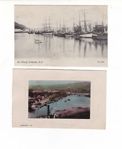 2 x   GISBORNE   NEW ZEALAND Vintage postcards c.1900s WHARF, SAILING VESSELS - Bild 1 von 2