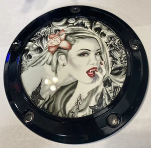 PinUp Flower DerbyCapper Fits Over Harley Davidson Derby Cover For 5 Bolt Bike - Picture 1 of 3