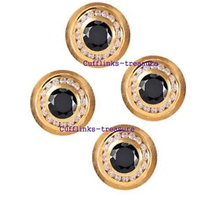 Natural Black Onyx Gemstones 925 Solid Silver Gold Plated Tuxedo Buttons set #90 - Picture 1 of 6