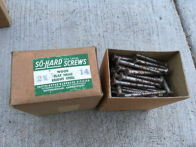 NOS Box 144 #14 X 2-3/4  Bright Steel Flat Head Wood Screws Slotted So-Hard USA • 19.99$