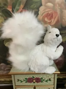 Handmade White Straw SQUIRREL Standing Figure Bushy Real Fur Tail 9x8 inch - Picture 1 of 7