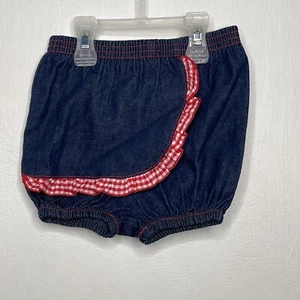 Dark Wash Denim Bloomer Style Shorts Baby Girls Size 0-6 Months Gingham Trim - Picture 1 of 5