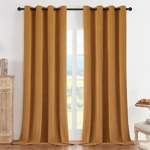 100% Blackout Curtains 72 Inch Long 2 Panels, Thermal Insulated Mustard Yellow V - Picture 1 of 8