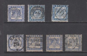 Baden Mi19 shades perf 10 used sound stamps, right stamp upper row thin cat1000€ - Picture 1 of 1