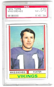 1974 Topps Mike Eischeid # 163 Graded Card PSA 8 Vikings - Picture 1 of 2