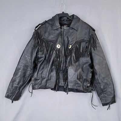 USA Motociclista Cuero Aislante 3M Flecos Estilo Occidental Cremallera Frontal Negro Talla 58 Foto 1 de 4