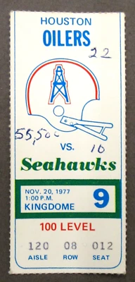 Nov. 20  1977 HOUSTON OILERS vs SEATTLE SEAHAWKS NFL Football TICKET - Image 1 of 3