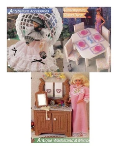 Lot of 3 FASHION DOLL Plastic Canvas Patterns ~ Dining Table, Washstand & More - Picture 1 of 4