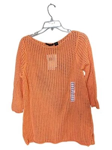 Jeanne Pierre NWT Sz Med Creamsicle Loose Knit Open Weave Cotton Top - Picture 1 of 4
