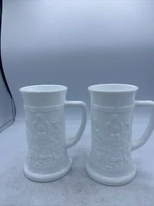 Lot Of 2-Vintage Federal Milk Glass Stein Pub Scene Mug Tankard - Picture 1 of 7