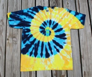 Tie Dye T-Shirt KIDS XL Blue & Yellow SPIRAL - Picture 1 of 8
