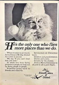 United Air Lines Friendly Skies Santa Claus Vintage Print Ad 1966 - Picture 1 of 6