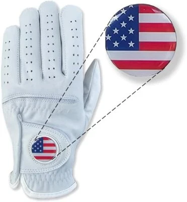USA Flag Cabretta Leather Golf Gloves with Magnetic Ball Marker Men's - Image 1 of 4