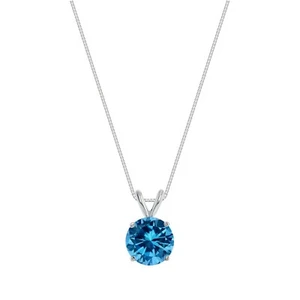 2.25 Ct Round Cut Blue Solid Real 18K White Gold Solitaire Pendant 18" Necklace - Picture 1 of 3