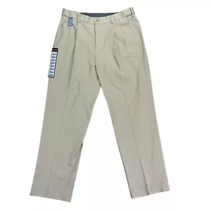 Haggar Mens Premium No Iron Khaki Classic Fit Pleated Dress Pants Beige 32x30 - Picture 1 of 4