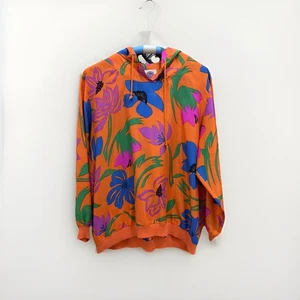 RARE VINTAGE SAKS 5th Avenue 100% Silk Hooded Shirt Sz L Orange Floral - Picture 1 of 11