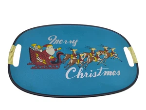 Vintage MCM 50’s Santa & Reindeer Christmas Serving Tray With Handles - Picture 1 of 9