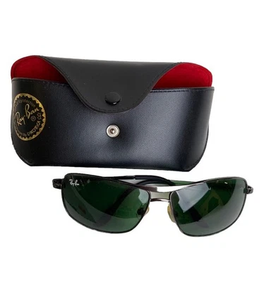 RAY BAN RB 8013 SUNGLASSES Gunmetal W/ Green Lenses 64[]12-128 Case & Cloth AA15 - Image 1 of 4
