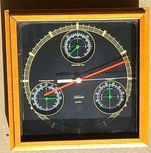 Orologio da parete vintage Sunbeam quarzo - barometro, termometro, cornice in legno umidità - Foto 1 di 11