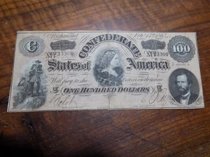 1864 Confederate States of America $100 Dollars - Criswell # T-65 - VF - Picture 1 of 2