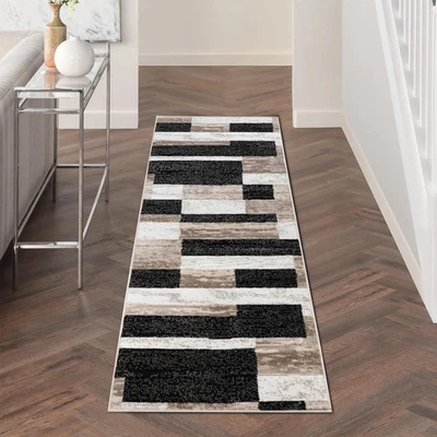 Indoor Runner Rug, Jute Backed, Modern Geometric Patchwork Floor Decor for Bedro - Image 1 of 4