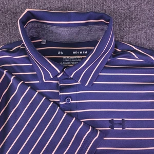 Under Armour The Playoff Polo Shirt Short Sleeve Men's Size Medium Blue Striped - Picture 1 of 8