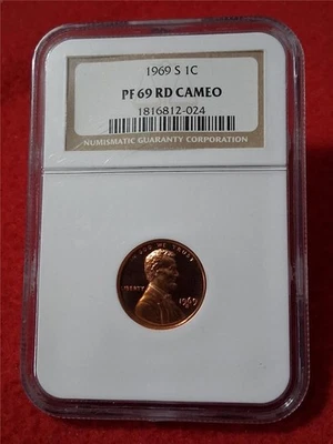 1969-S LINCOLN MEMORIAL CENT NGC PF 69 RD  CAMEO                         #DRF-47 - Image 1 of 3
