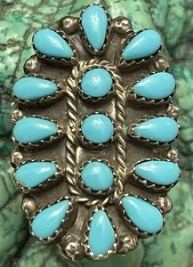 Rose Castillo Türkis Sterling Silber Ring 5,7 g Gr. 8 Petite Point Schlangenaugen - Bild 1 von 11