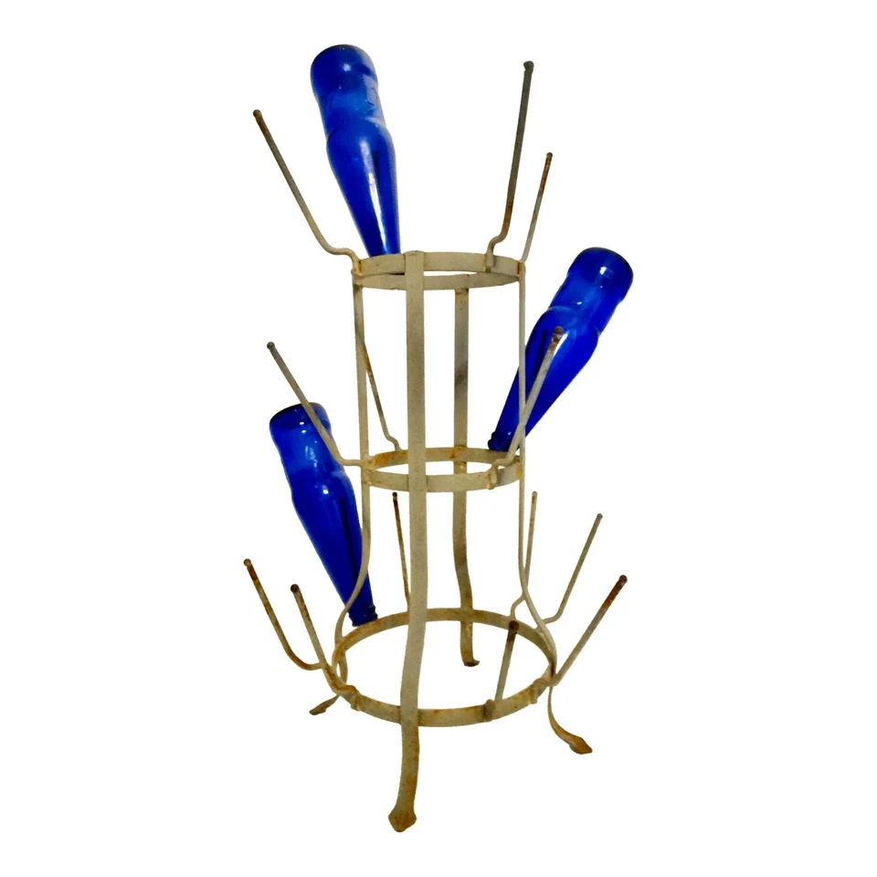 Antiguo estante de secado de botellas de vino francés de zinc/hierbas granja rústico Foto 1 de 4