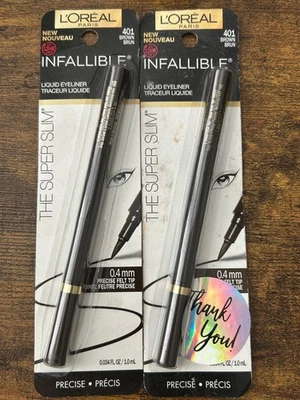 Loreal Infallible Liquid Eyeliner Super Slim 0.4mm Tip 401 Brown NEW 2 Pack - Image 1 of 3