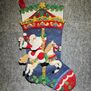 BUCILLA CHRISTMAS CAROUSEL Santa Felt Stocking 18" - Picture 1 of 10
