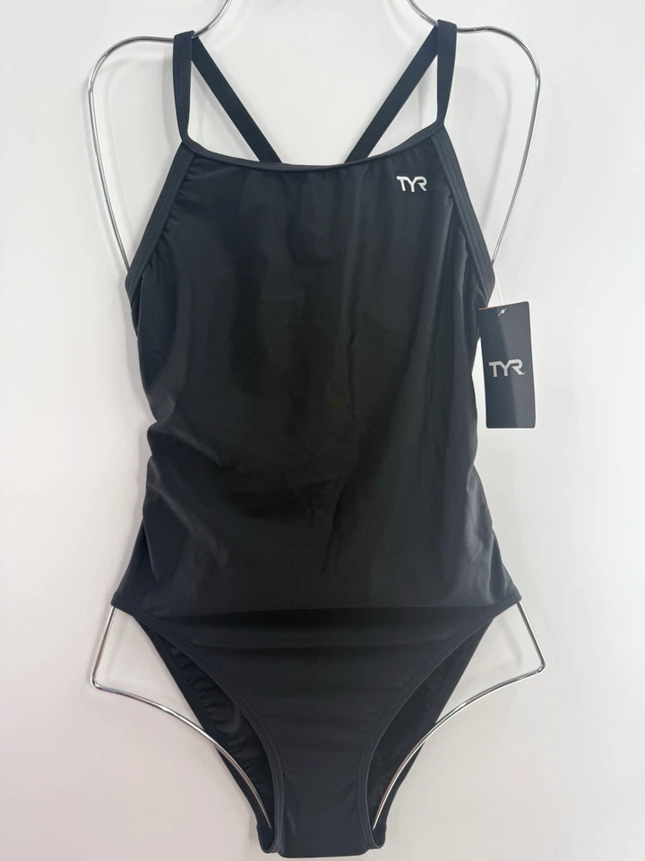 $69.99 TYR Tyreco Youth Solid Diamondback Diamondfit Swim Suit Black Size 34 M - Image 1 of 4