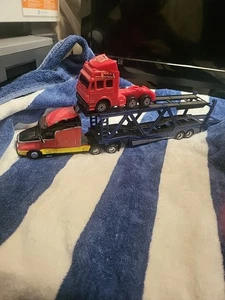 Red Tractor And Blue Trailer Metal - Picture 1 of 13