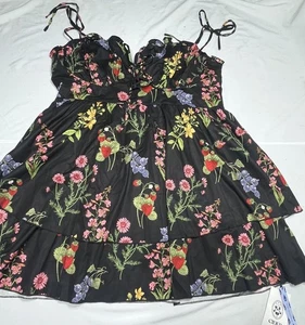 Apfelwein 4XL Stufen ärmellos Neckholder Minikleid schwarz Blumen Korsett Milchmädchen Fee - Bild 1 von 7