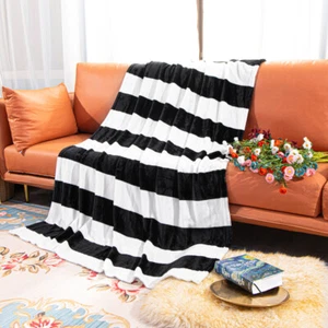 Simple Stylish Flannel Fleece Blanket Stripe Printed Ultra Soft Warm Throw - Picture 1 of 22